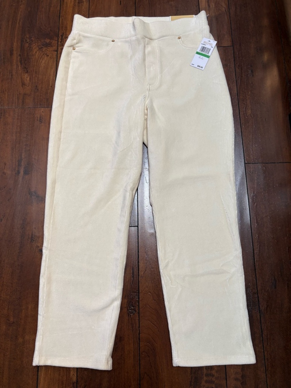 Michael Kors Bone Velour Pull On Straight Ankle Pants High Rise Stretch Large